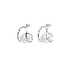 NEW LADY GREY women's pearl swerve earring in silver